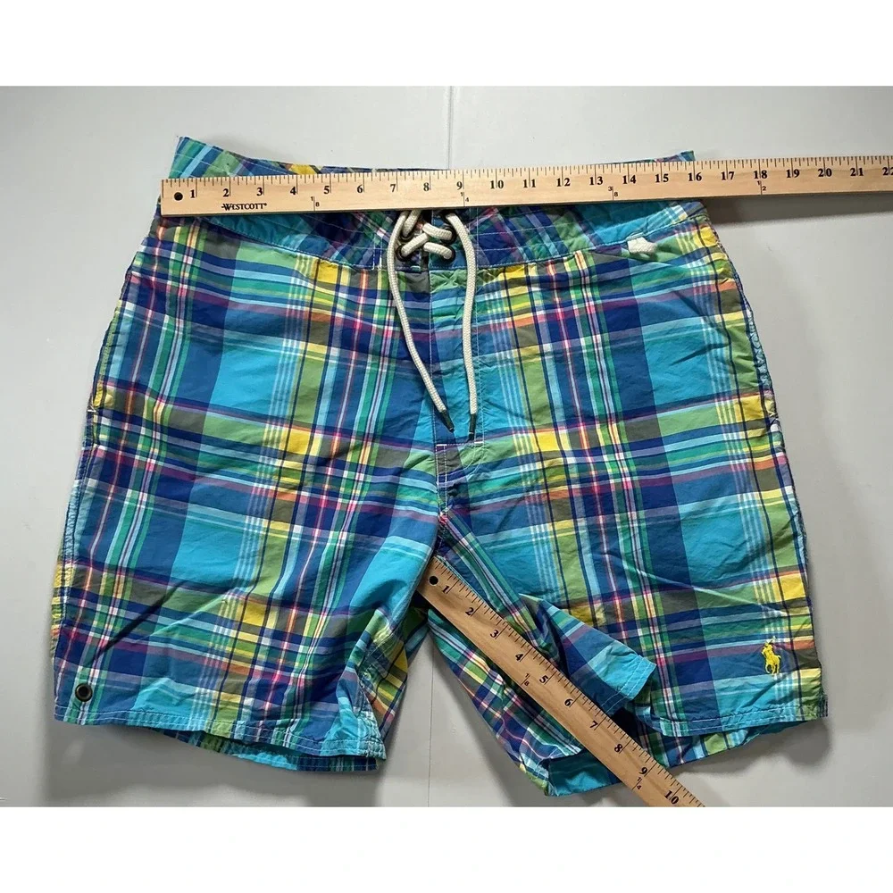 Y2K VTG Polo Ralph Lauren Swim Trunks Mens 34 Plaid Multicolor Preppy Beach